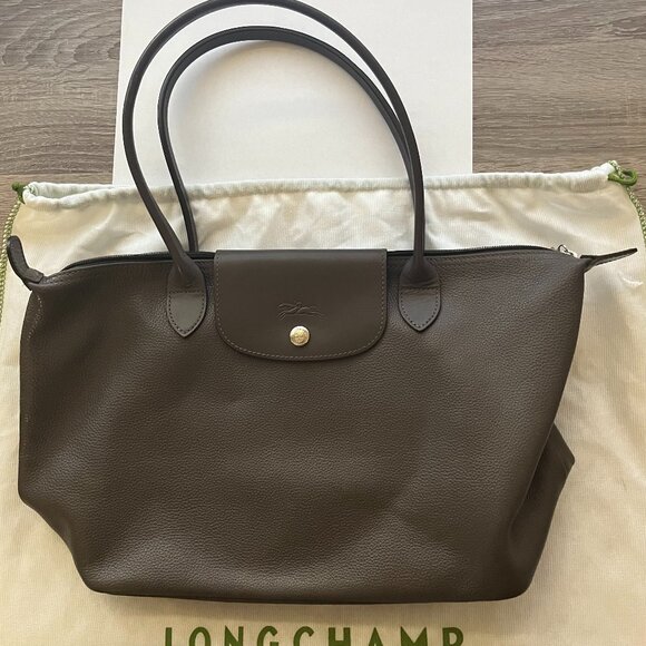 Longchamp Medium Leather Tote – Taupe / Green-Gray Neutral - Picture 1 of 2